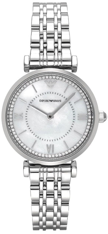Buy Shop Emporio Armani Gianni T-Bar Mother of Pearl Dial Silver Steel Strap Watch for Women - AR11701 USA Online