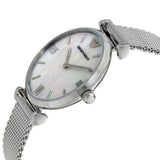 Buy Shop Emporio Armani Gianni T Bar Mother of Pearl Dial Silver Steel Strap Watch For Women - AR1955 USA Online