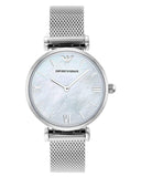 Buy Shop Emporio Armani Gianni T Bar Mother of Pearl Dial Silver Steel Strap Watch For Women - AR1955 USA Online