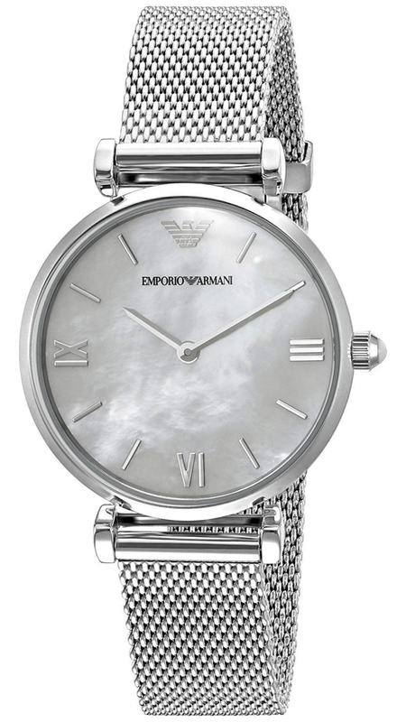 Buy Shop Emporio Armani Gianni T Bar Mother of Pearl Dial Silver Steel Strap Watch For Women - AR1955 USA Online
