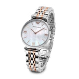 Buy Shop Emporio Armani Gianni T-Bar Mother of Pearl Dial Two Tone Steel Strap Watch For Women - AR1987 USA Online