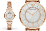 Buy Shop Emporio Armani Gianni T Bar Mother of Pearl Rose Gold Stainless Steel Strap Watch For Women - AR1909 USA Online