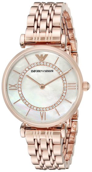 Buy Shop Emporio Armani Gianni T Bar Mother of Pearl Rose Gold Stainless Steel Strap Watch For Women - AR1909 USA Online