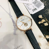 Buy Shop Emporio Armani Gianni T Bar Mother of Pearl White Dial Black Leather Strap Watch For Women - AR60047 USA Online