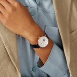 Buy Shop Emporio Armani Gianni T Bar Mother of Pearl White Dial Black Leather Strap Watch For Women - AR60047 USA Online