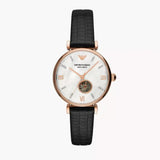 Buy Shop Emporio Armani Gianni T Bar Mother of Pearl White Dial Black Leather Strap Watch For Women - AR60047 USA Online