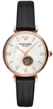 Buy Shop Emporio Armani Gianni T Bar Mother of Pearl White Dial Black Leather Strap Watch For Women - AR60047 USA Online