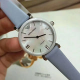 Buy Shop Emporio Armani Gianni T-Bar Mother Of Pearl White Dial Grey Leather Strap Watch For Women - AR11039 USA Online