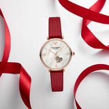 Buy Shop Emporio Armani Gianni T-Bar Mother of Pearl White Dial Red Leather Strap Watch For Women - AR60048 USA Online