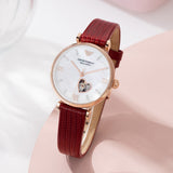Buy Shop Emporio Armani Gianni T-Bar Mother of Pearl White Dial Red Leather Strap Watch For Women - AR60048 USA Online
