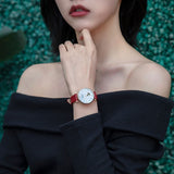 Buy Shop Emporio Armani Gianni T-Bar Mother of Pearl White Dial Red Leather Strap Watch For Women - AR60048 USA Online