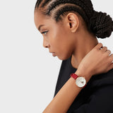 Buy Shop Emporio Armani Gianni T-Bar Mother of Pearl White Dial Red Leather Strap Watch For Women - AR60048 USA Online