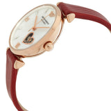 Buy Shop Emporio Armani Gianni T-Bar Mother of Pearl White Dial Red Leather Strap Watch For Women - AR60048 USA Online