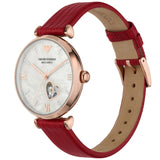Buy Shop Emporio Armani Gianni T-Bar Mother of Pearl White Dial Red Leather Strap Watch For Women - AR60048 USA Online
