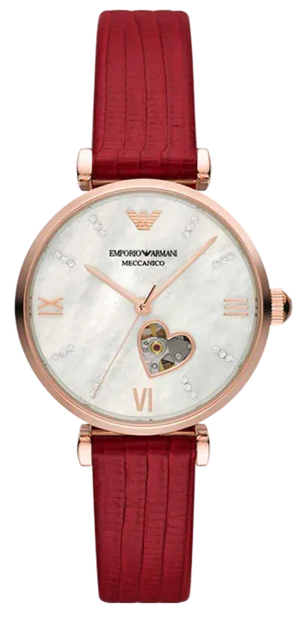 Buy Shop Emporio Armani Gianni T-Bar Mother of Pearl White Dial Red Leather Strap Watch For Women - AR60048 USA Online