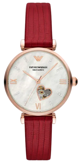 Buy Shop Emporio Armani Gianni T-Bar Mother of Pearl White Dial Red Leather Strap Watch For Women - AR60048 USA Online
