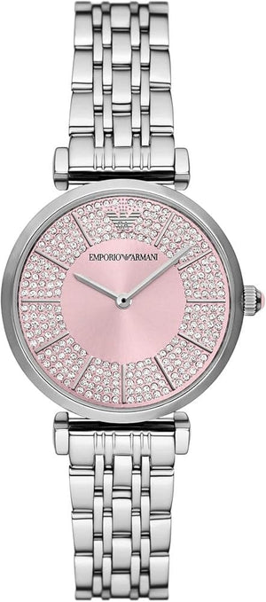 Buy Shop Emporio Armani Gianni T-Bar Pink Dial Silver Steel Strap Watch for Women - AR11686 USA Online