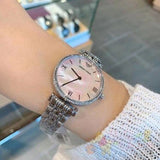 Buy Shop Emporio Armani Gianni T Bar Pink Mother of Pearl Dial Silver Steel Strap Watch For Women - AR1779 USA Online