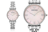 Buy Shop Emporio Armani Gianni T Bar Pink Mother of Pearl Dial Silver Steel Strap Watch For Women - AR1779 USA Online