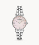 Buy Shop Emporio Armani Gianni T Bar Pink Mother of Pearl Dial Silver Steel Strap Watch For Women - AR1779 USA Online