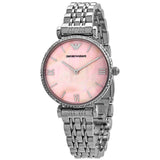 Buy Shop Emporio Armani Gianni T Bar Pink Mother of Pearl Dial Silver Steel Strap Watch For Women - AR1779 USA Online