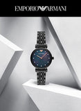 Buy Shop Emporio Armani Gianni T-Bar Quartz Black Mother of Pearl Dial Black Steel Strap Watch For Women - AR11268 USA Online