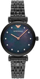 Buy Shop Emporio Armani Gianni T-Bar Quartz Black Mother of Pearl Dial Black Steel Strap Watch For Women - AR11268 USA Online