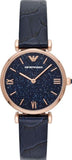 Buy Shop Emporio Armani Gianni T-Bar Quartz Blue Dial Blue Leather Strap Watch for Women - AR11424 USA Online