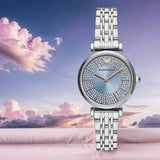 Buy Shop Emporio Armani Gianni T-Bar Quartz Blue Dial Silver Steel Strap Watch For Women - AR11594 USA Online
