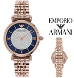 Buy Shop Emporio Armani Gianni T-Bar Quartz Crystals Black Dial Gold Steel Strap Watch For Women - AR11423 USA Online