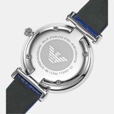 Buy Shop Emporio Armani Gianni T Bar Quartz Crystals Silver Dial Blue Leather Strap Watch For Women - AR11344 USA Online