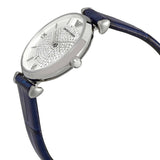 Buy Shop Emporio Armani Gianni T Bar Quartz Crystals Silver Dial Blue Leather Strap Watch For Women - AR11344 USA Online