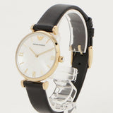 Buy Shop Emporio Armani Gianni T-Bar Quartz Mother of Pearl Dial Black Leather Strap Watch For Women - AR1910 USA Online