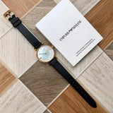 Buy Shop Emporio Armani Gianni T-Bar Quartz Mother of Pearl Dial Black Leather Strap Watch For Women - AR1910 USA Online
