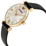 Buy Shop Emporio Armani Gianni T-Bar Quartz Mother of Pearl Dial Black Leather Strap Watch For Women - AR1910 USA Online