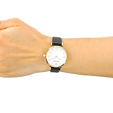 Buy Shop Emporio Armani Gianni T-Bar Quartz Mother of Pearl Dial Black Leather Strap Watch For Women - AR1910 USA Online