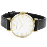 Buy Shop Emporio Armani Gianni T-Bar Quartz Mother of Pearl Dial Black Leather Strap Watch For Women - AR1910 USA Online