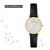 Buy Shop Emporio Armani Gianni T-Bar Quartz Mother of Pearl Dial Black Leather Strap Watch For Women - AR1910 USA Online