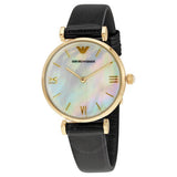 Buy Shop Emporio Armani Gianni T-Bar Quartz Mother of Pearl Dial Black Leather Strap Watch For Women - AR1910 USA Online