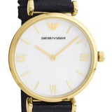 Buy Shop Emporio Armani Gianni T-Bar Quartz Mother of Pearl Dial Black Leather Strap Watch For Women - AR1910 USA Online