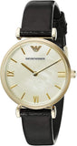 Buy Shop Emporio Armani Gianni T-Bar Quartz Mother of Pearl Dial Black Leather Strap Watch For Women - AR1910 USA Online