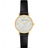 Buy Shop Emporio Armani Gianni T-Bar Quartz Mother of Pearl Dial Black Leather Strap Watch For Women - AR1910 USA Online