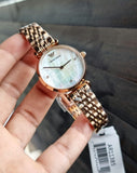 Buy Shop Emporio Armani Gianni T Bar Quartz Mother of Pearl Dial Rose Gold Steel Strap Watch For Women - AR11385 USA Online