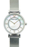 Buy Shop Emporio Armani Gianni T-Bar Quartz Mother of Pearl Dial Silver Mesh Bracelet Watch For Women - AR11319 USA Online
