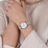 Buy Shop Emporio Armani Gianni T Bar Quartz Mother of Pearl Dial White Leather Strap Watch For Women - AR1965 USA Online