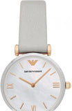 Buy Shop Emporio Armani Gianni T Bar Quartz Mother of Pearl Dial White Leather Strap Watch For Women - AR1965 USA Online