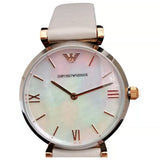 Buy Shop Emporio Armani Gianni T Bar Quartz Mother of Pearl Dial White Leather Strap Watch For Women - AR1965 USA Online