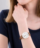 Buy Shop Emporio Armani Gianni T Bar Quartz Mother of Pearl White Dial Brown Leather Strap Watch For Women - AR11040 USA Online