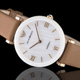 Buy Shop Emporio Armani Gianni T Bar Quartz Mother of Pearl White Dial Brown Leather Strap Watch For Women - AR11040 USA Online