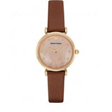 Buy Shop Emporio Armani Gianni T Bar Quartz Pink Mother of Pearl Dial Brown Leather Strap Watch For Women - AR1960 USA Online